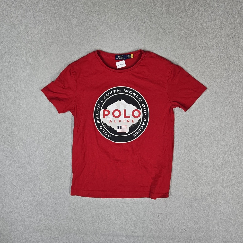 Polo Ralph Lauren Men Shirt S Red Alpine World Cup Racing USA American Flag Logo